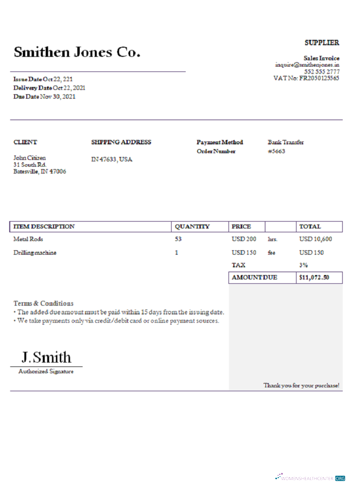 Download USA Smithen Jones Co. invoice Photoshop template